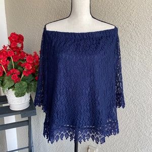 NY&C Navy Lace Off The Shoulder Top SZ Large